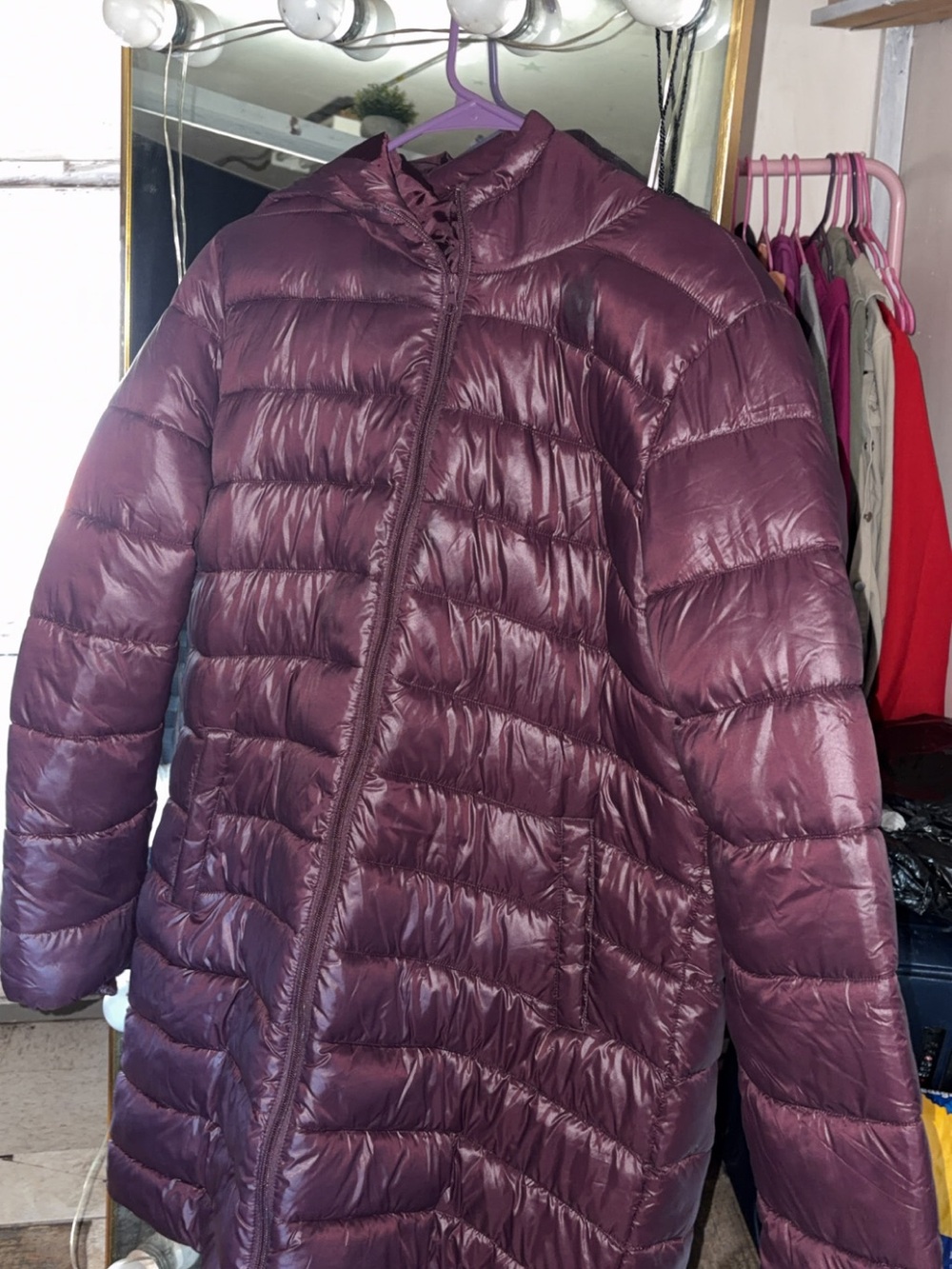 Women's Lightweight Quilted Hooded Puffer Jacket in Plum